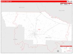 Ben Hill County, GA Digital Map Red Line Style